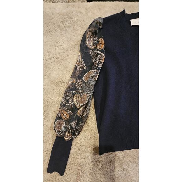 SIX/FIFTY McKenna Paisley Sweater, Sheer Sleeves, Womens Sz M, New NWT - Picture 3 of 12
